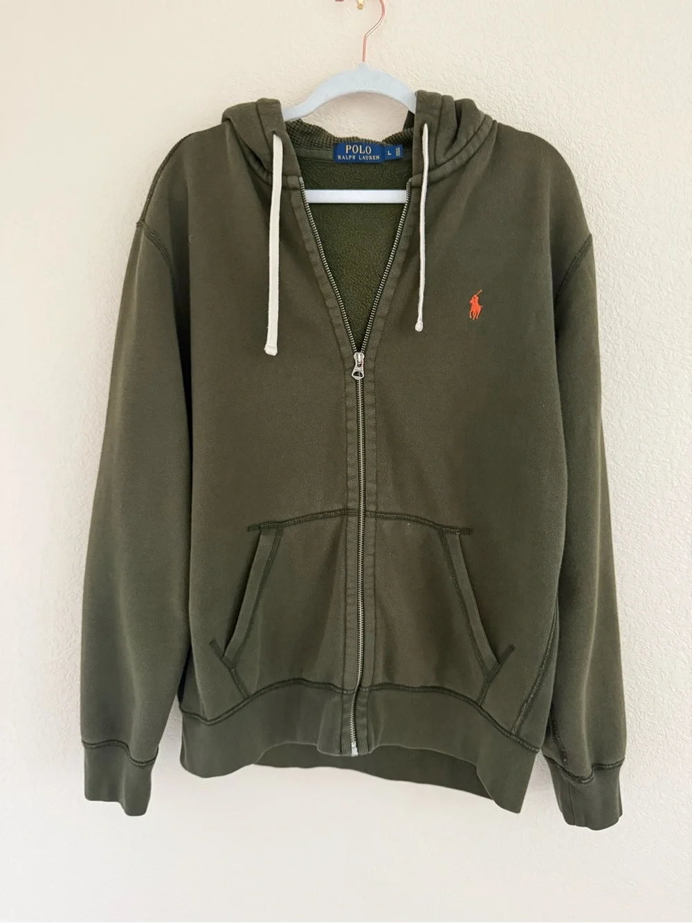 Polo by Ralph Lauren Olive Green Zip Hoodie with White Pony